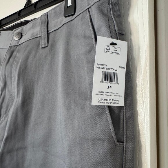 Volcom Men’s Vmonty Stretch Chino Shorts – Light Gray – Size 34 – NWT 🩳✨ - Picture 8 of 11